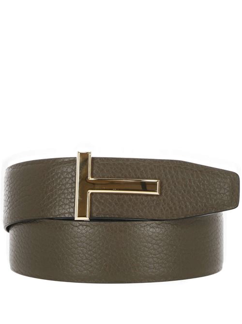 Olive green calf leather T buckle belt TOM FORD | TB178TCL8KHB